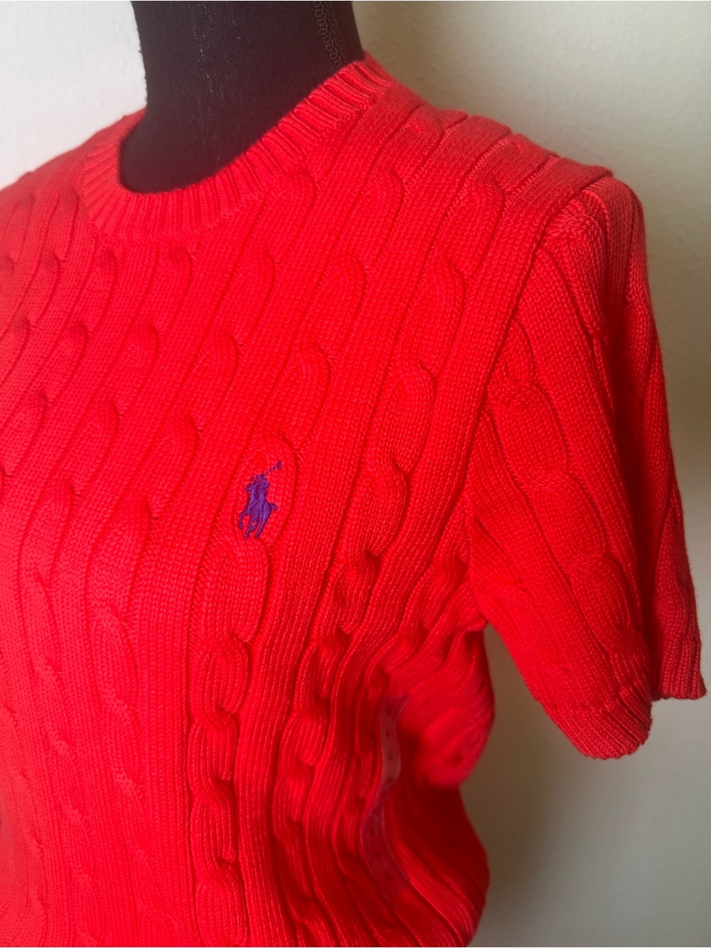 Ralph Lauren Polo Women’s 100% Cotton Cable Knit Short Sleeve Sweater Red NWT L - Picture 14 of 16